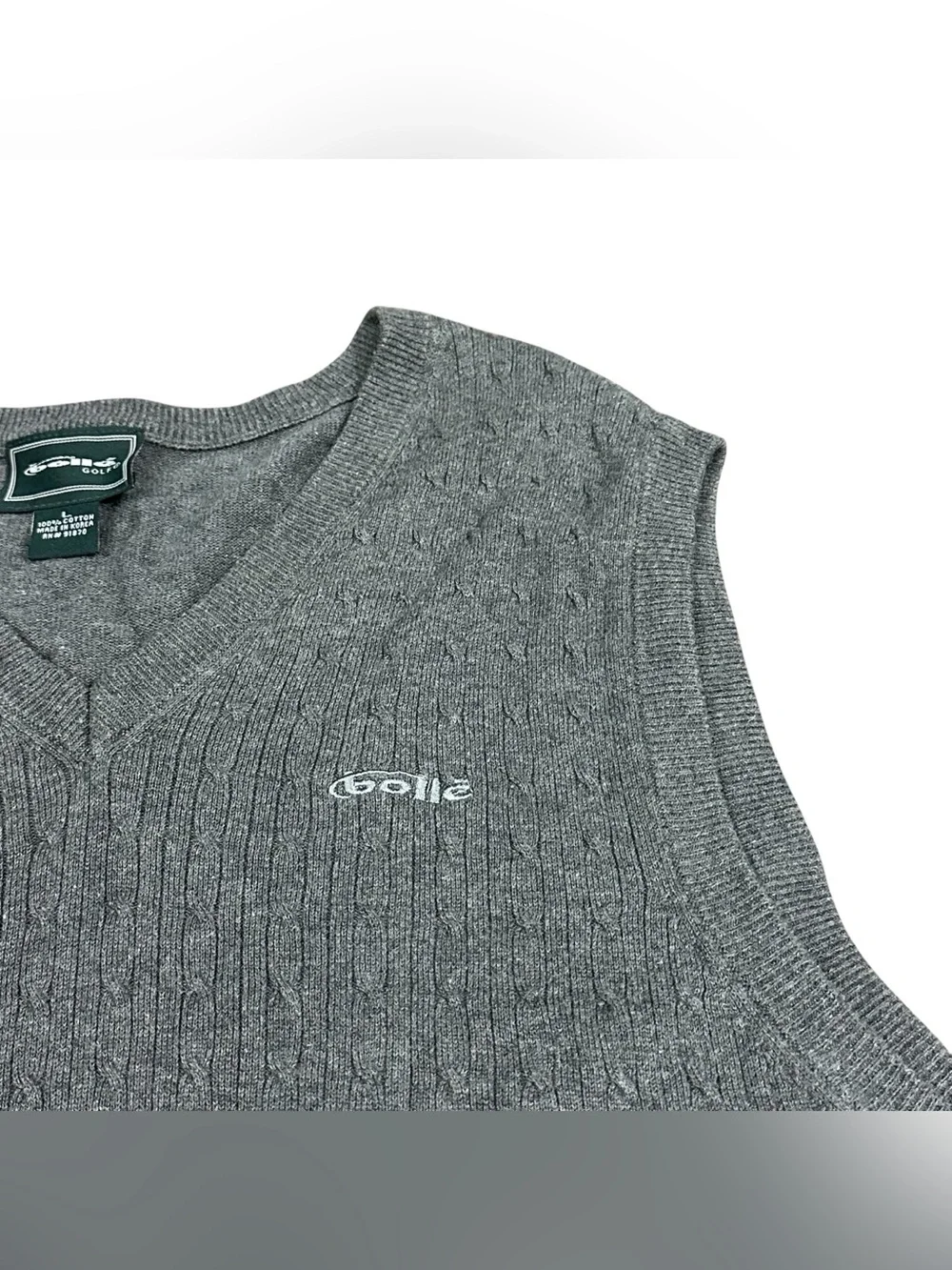 Bollé Golf Men’s Large Gray Cable Knit Sweater Vest V-Neck 100% Cotton